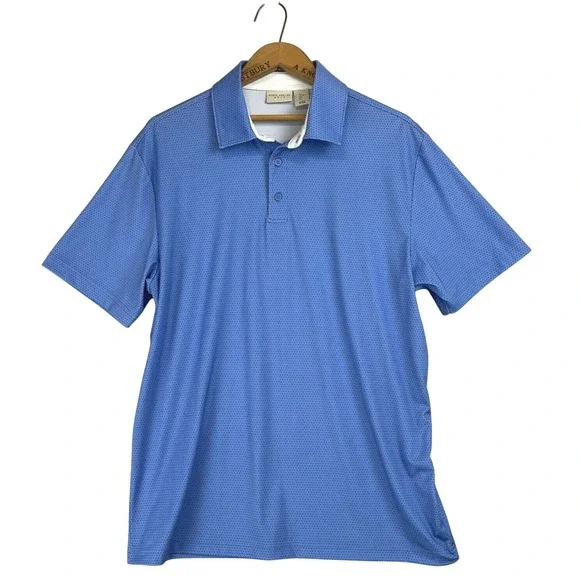 RORIE WHELAN Golf Polo Shirt Mens Large Blue Dot Performance RW Stretch L - Picture 1 of 8